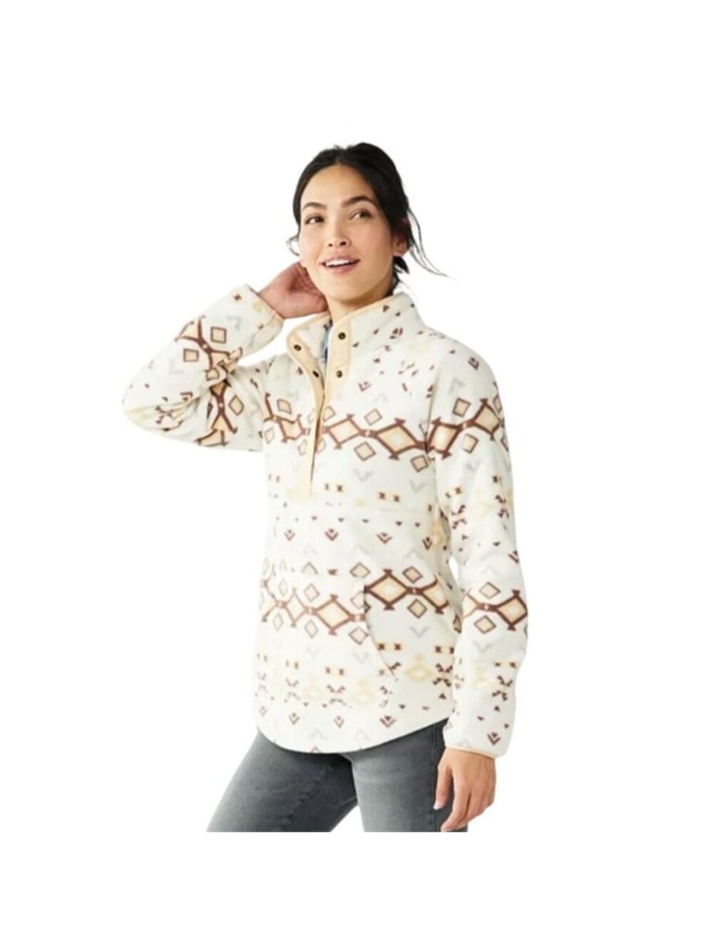 Sonoma Lightweight Fleece Quarter Snap Pullover Top Women Size M Cabincore Boho